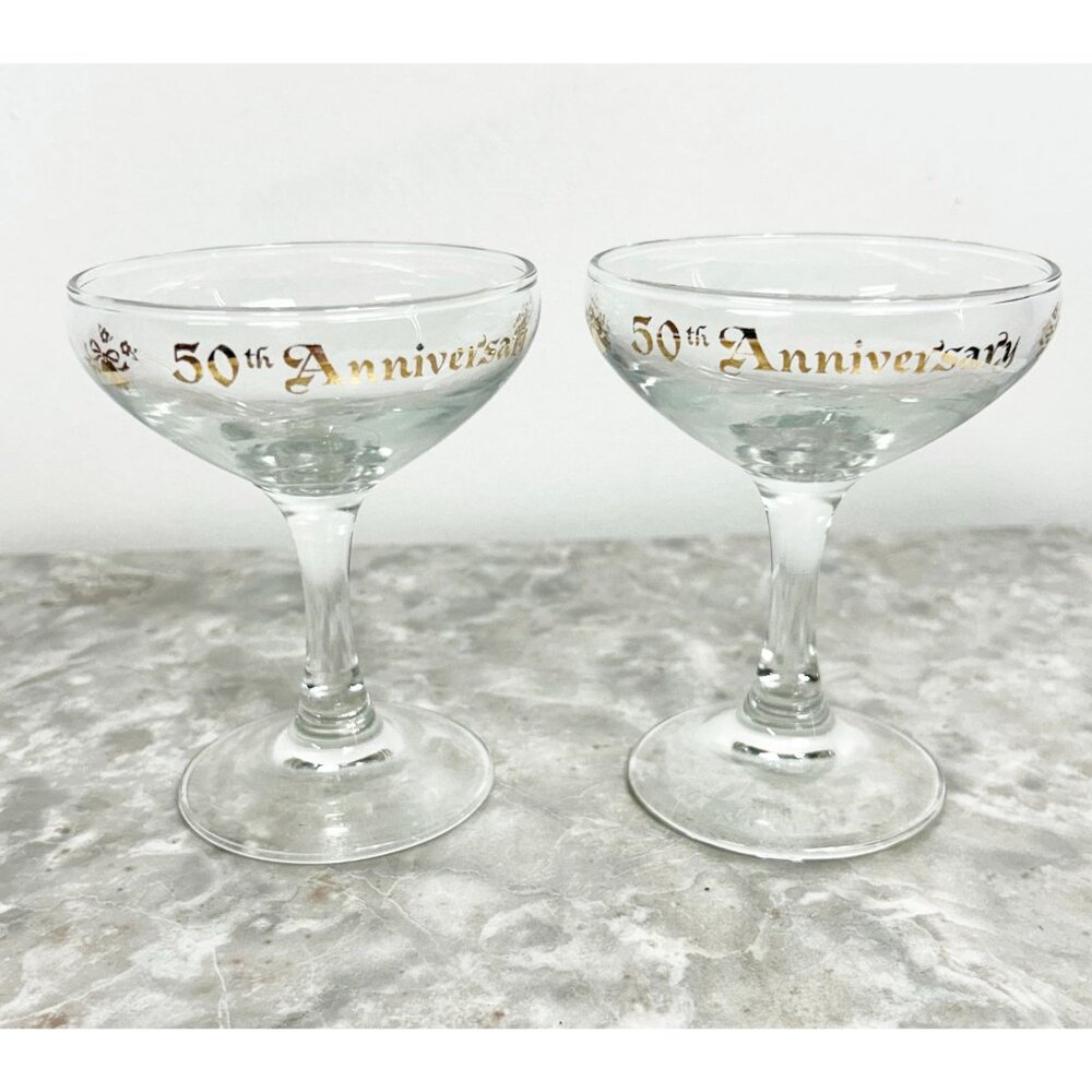 Vintage 50th Anniversary Champagne Toasting Glasses in Clear/Gold